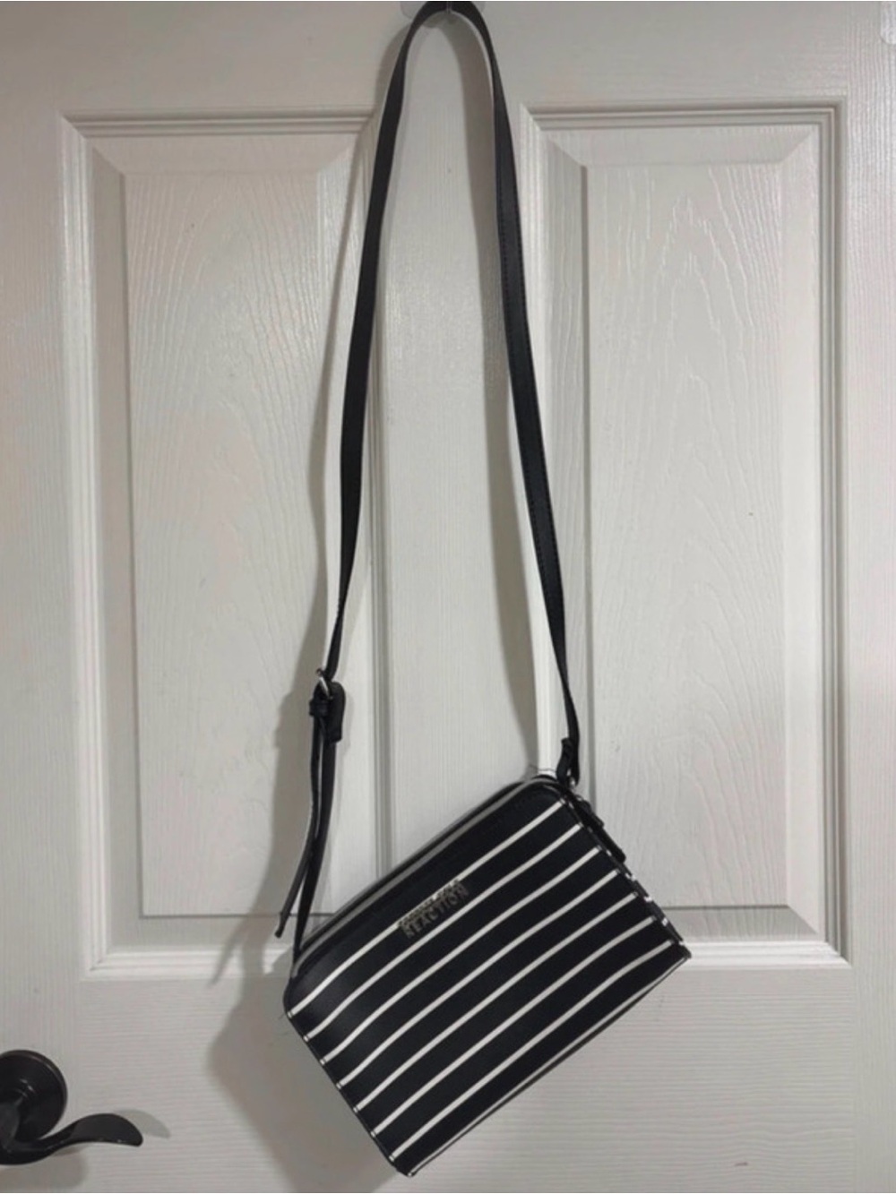 Kenneth Cole Reaction Black and White Striped Crossbody Bag